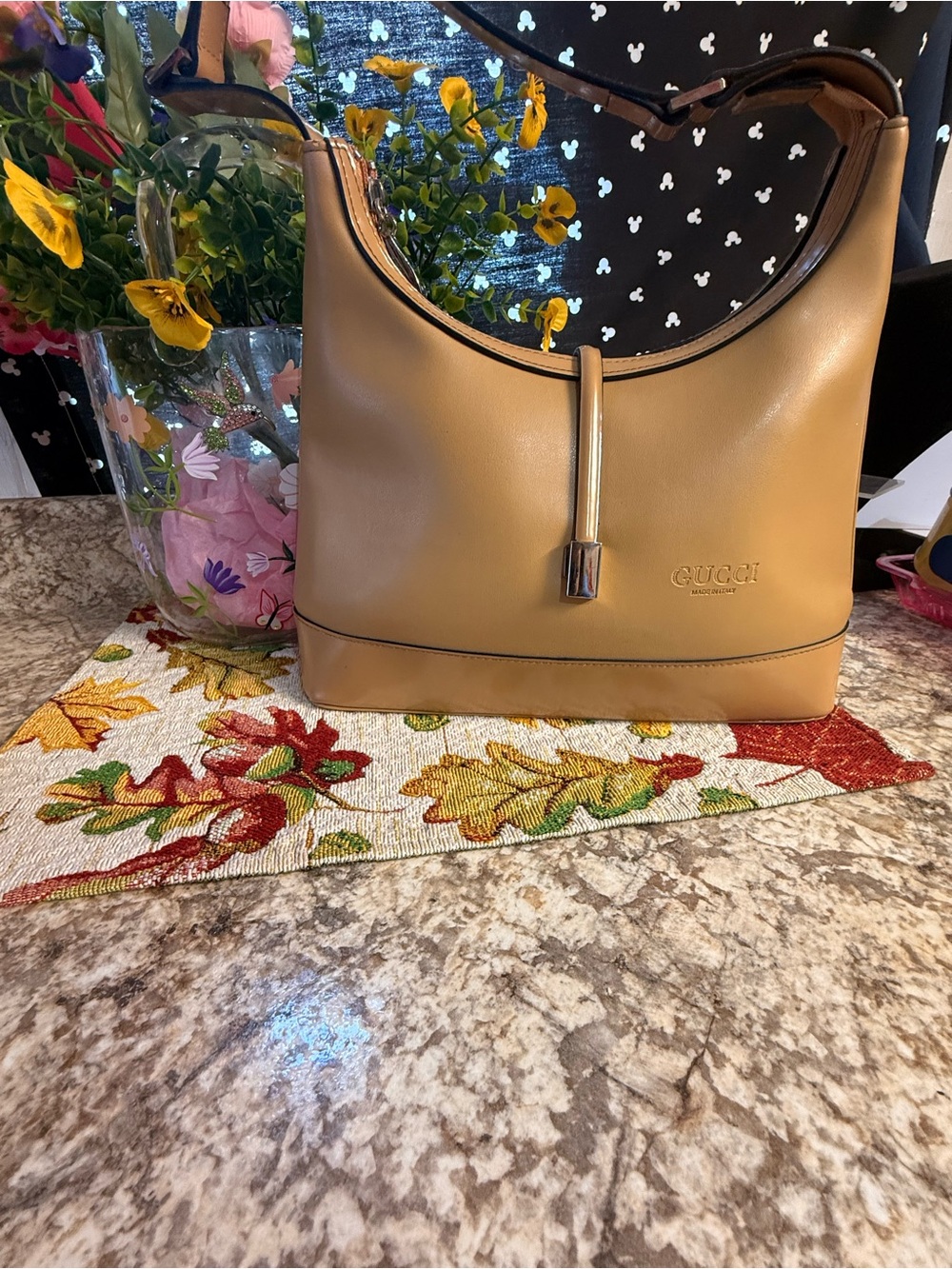 Gucci Camel Leather Shoulder Bag with Gold Accent